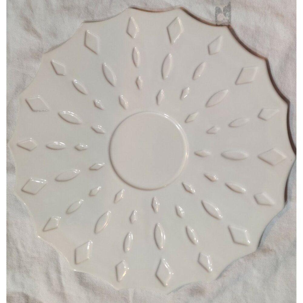 IKEA Ceramic Sun Burst Pillar Candle Tea Light Holder Decor Plate White 10"